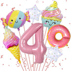 Sowide Donut 4th Birthday Decorations — Foil Balloons & Backdrops for Girls