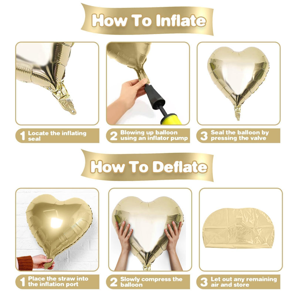 Champagne Gold Cream Heart Balloons – Sowide 12pc, 18" Beige Foil Heart Decor for Weddings & Celebrations