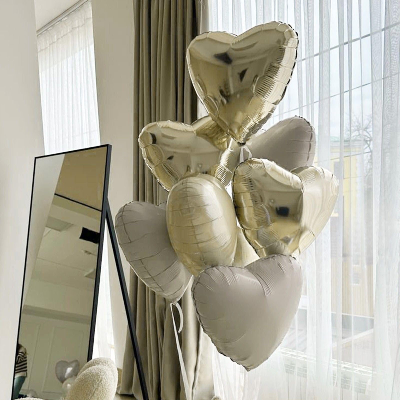 Champagne Gold Cream Heart Balloons – Sowide 12pc, 18" Beige Foil Heart Decor for Weddings & Celebrations