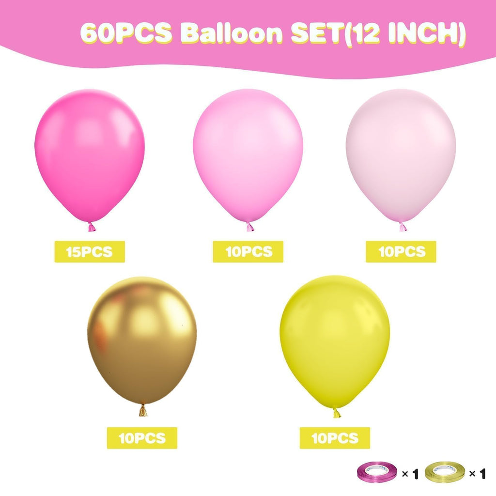 Sowide Yellow Pink Balloon Kit - 60pcs, 12in Balloons with Metallic Gold for Parties
