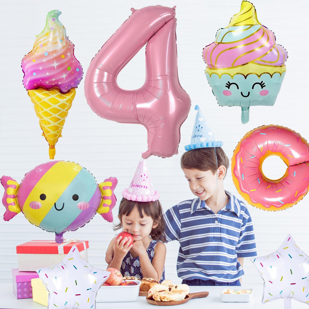 Sowide Donut 4th Birthday Decorations — Foil Balloons & Backdrops for Girls
