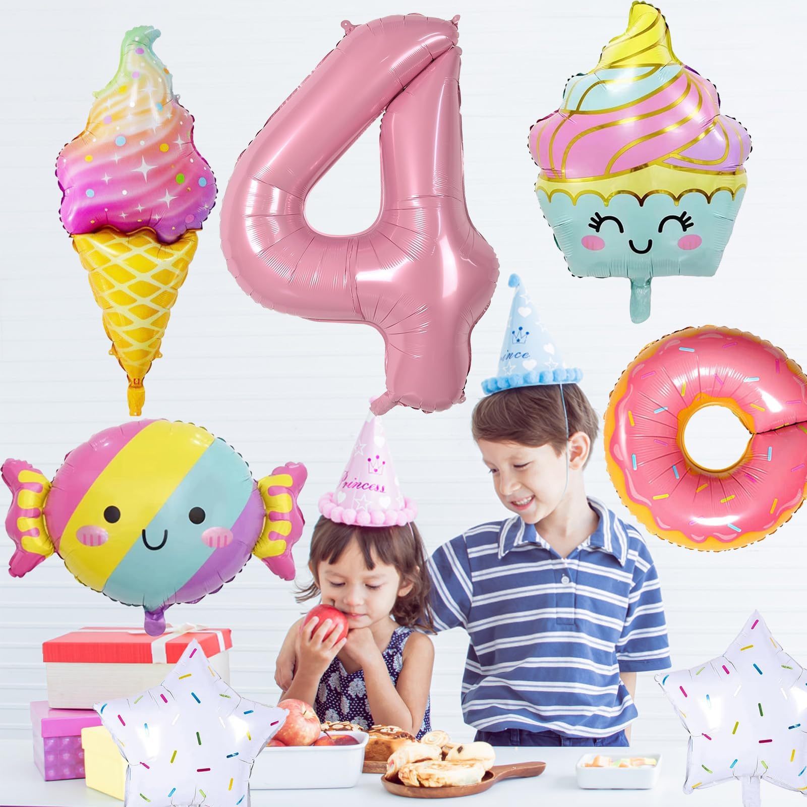 Sowide Donut 4th Birthday Decorations — Foil Balloons & Backdrops for Girls