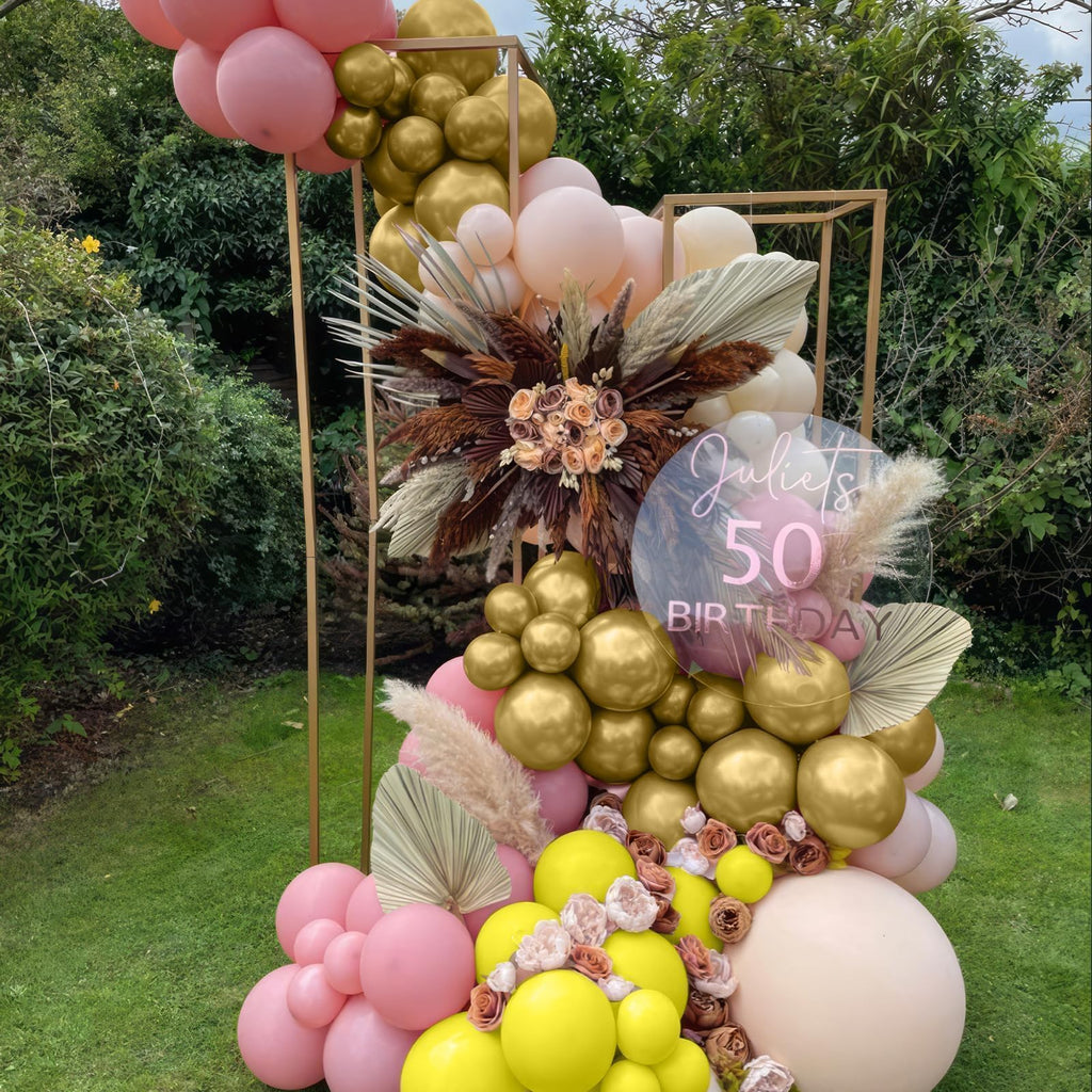 Sowide Yellow Pink Balloon Kit - 60pcs, 12in Balloons with Metallic Gold for Parties