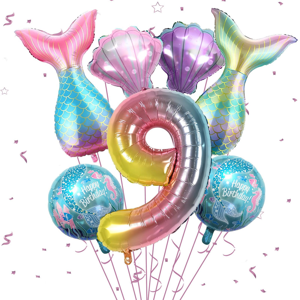 Sowide 9th Mermaid Birthday Decorations Kit – Sea Balloons & Tail Balloons
