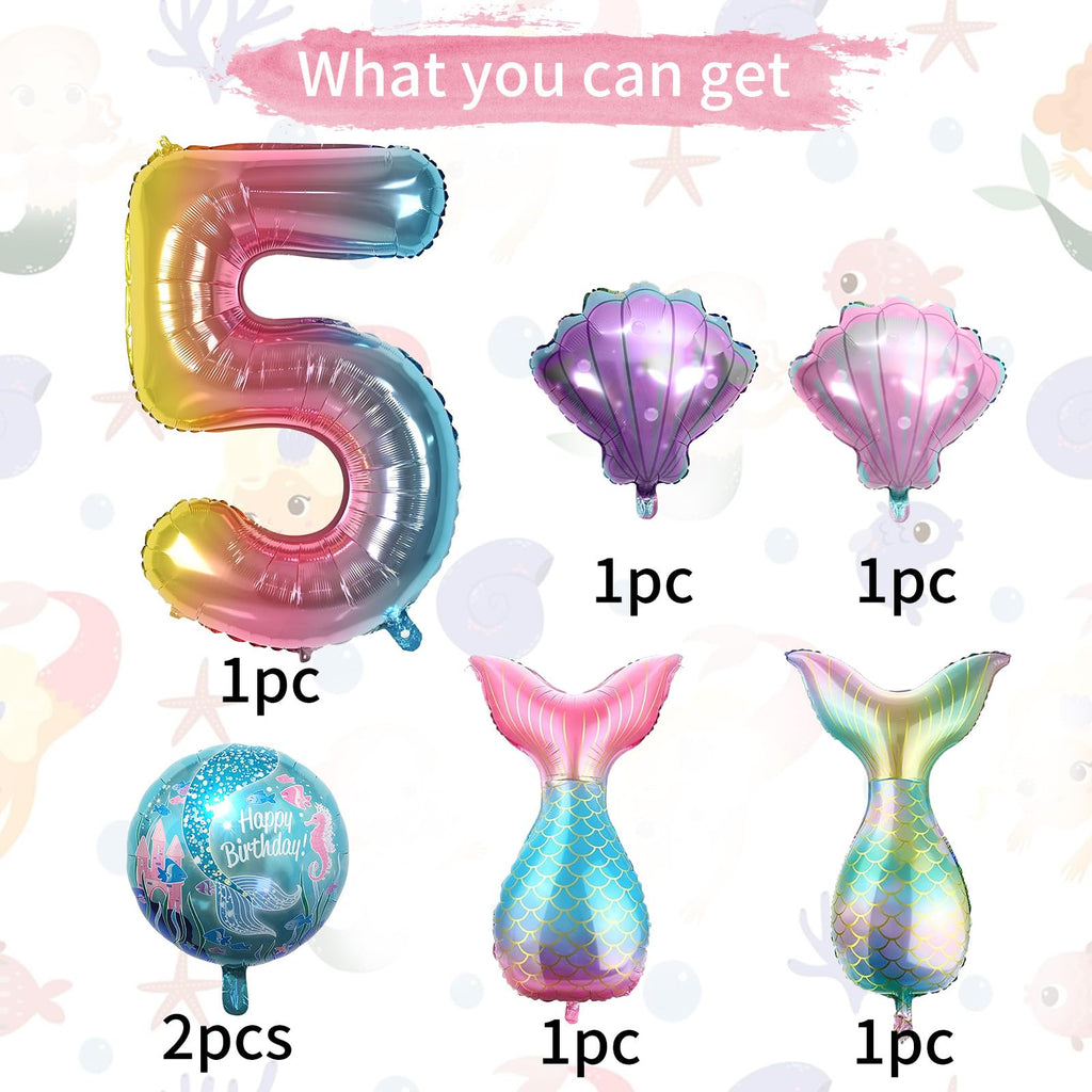 Sowide 5th Mermaid Birthday Decorations – Pink & Blue Balloons Kit for Girls
