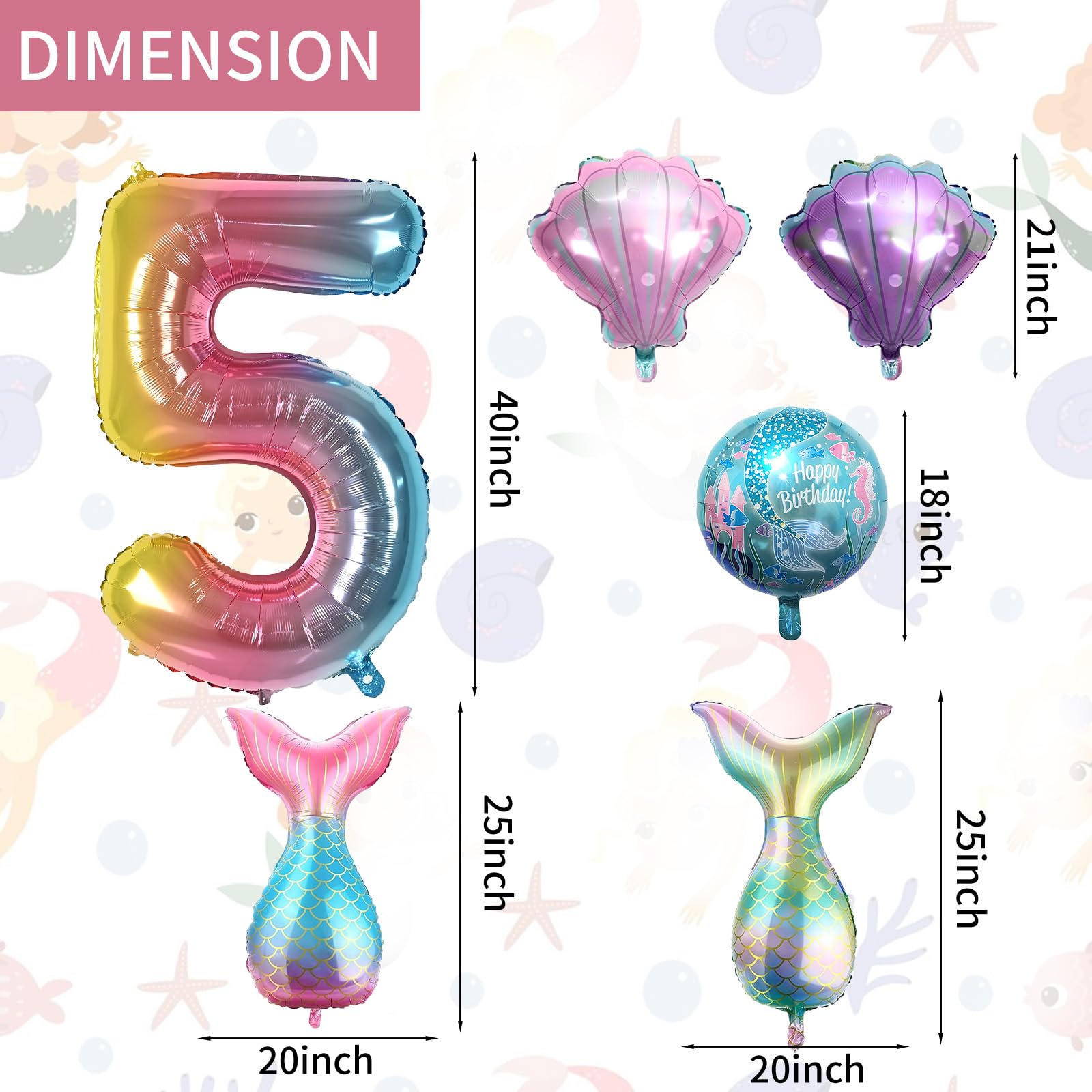 Sowide 5th Mermaid Birthday Decorations – Pink & Blue Balloons Kit for Girls