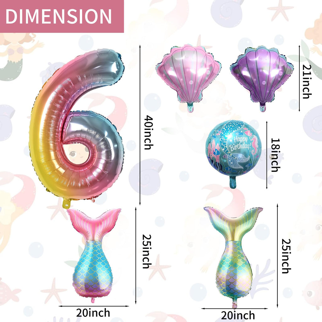 Sowide 6th Mermaid Birthday Decorations — Pink & Blue Balloons Kit for Girls