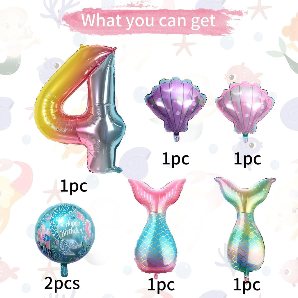 Sowide 4th Mermaid Birthday Decorations Kit – Pink & Blue Balloons, 40in Number 4