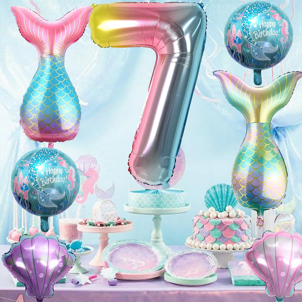 Sowide 7th Mermaid Birthday Decorations — Pink & Blue Balloons Kit for Girls