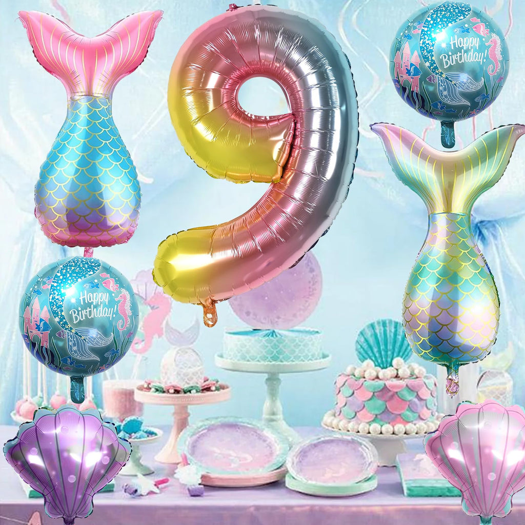 Sowide 9th Mermaid Birthday Decorations Kit – Sea Balloons & Tail Balloons