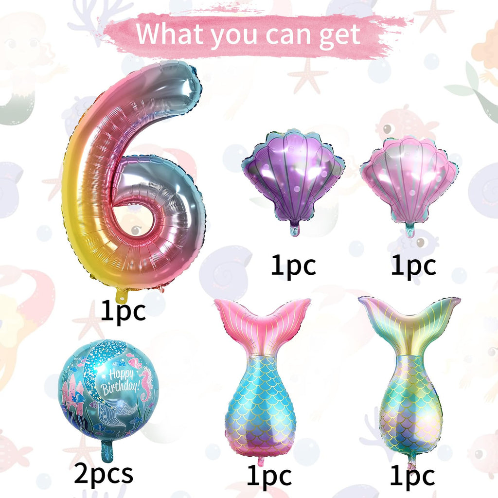 Sowide 6th Mermaid Birthday Decorations — Pink & Blue Balloons Kit for Girls