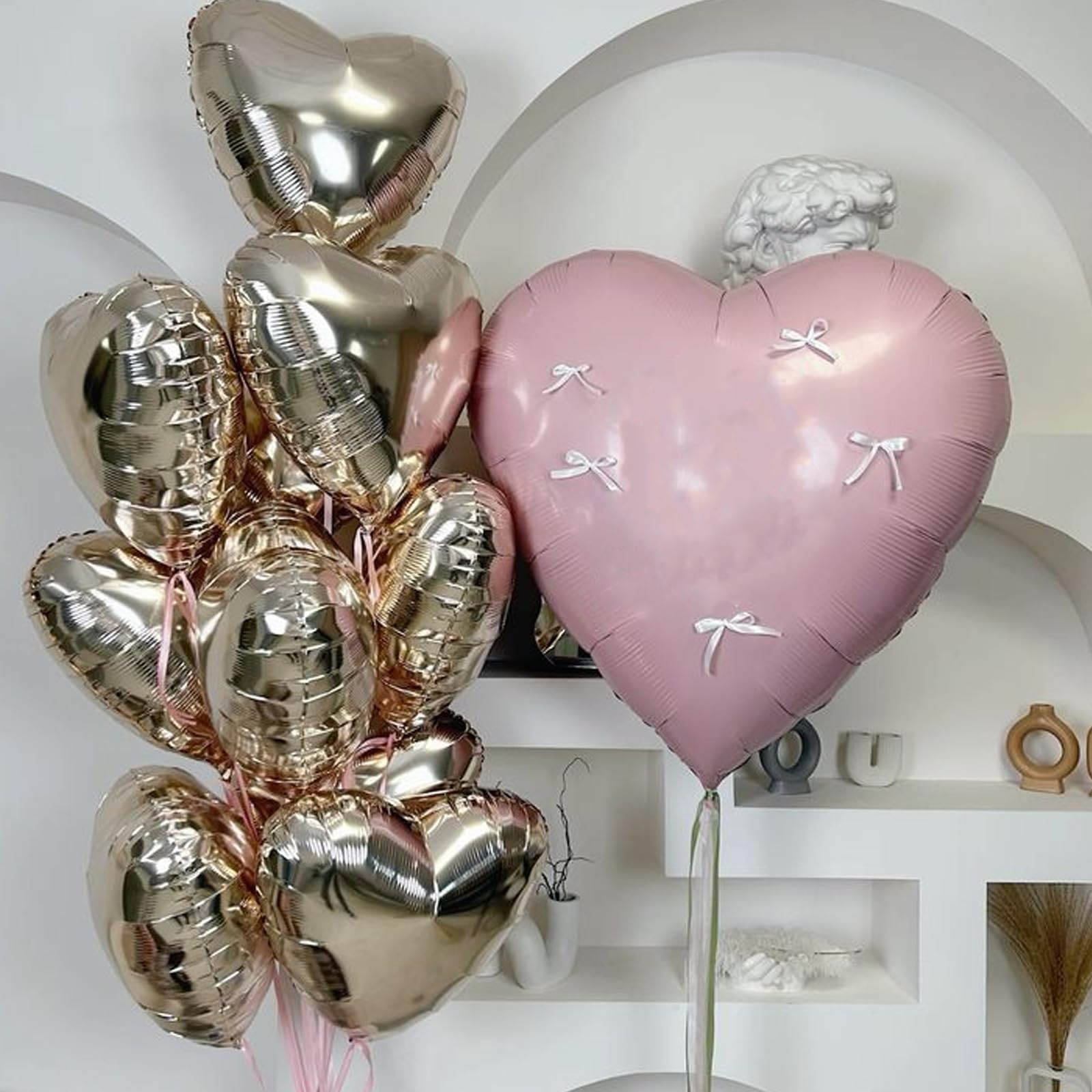 Champagne Gold Cream Heart Balloons – Sowide 12pc, 18" Beige Foil Heart Decor for Weddings & Celebrations