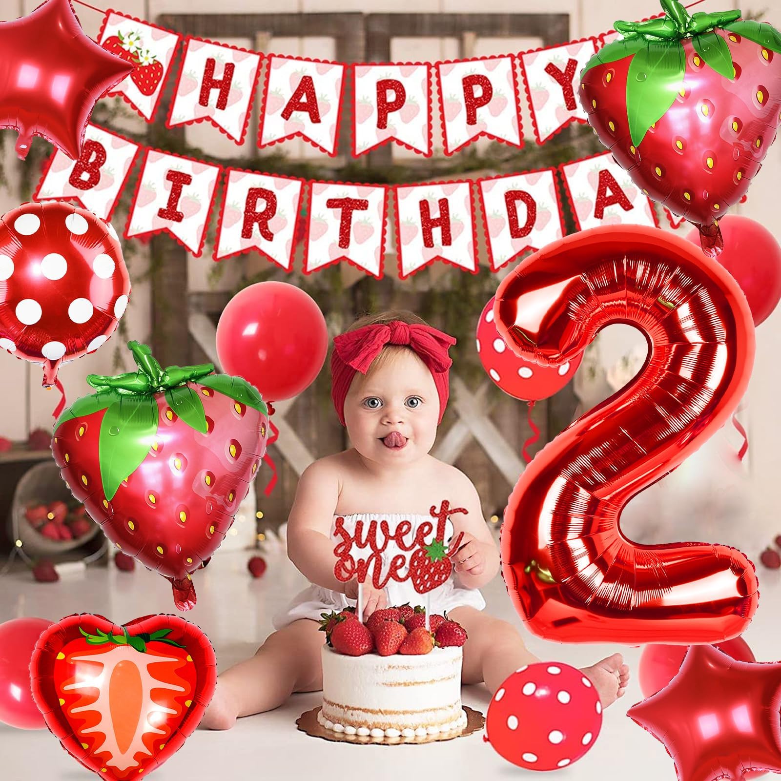 Sowide Berry 2nd Birthday Party Supplies – Strawberry Foil Balloons for Girls