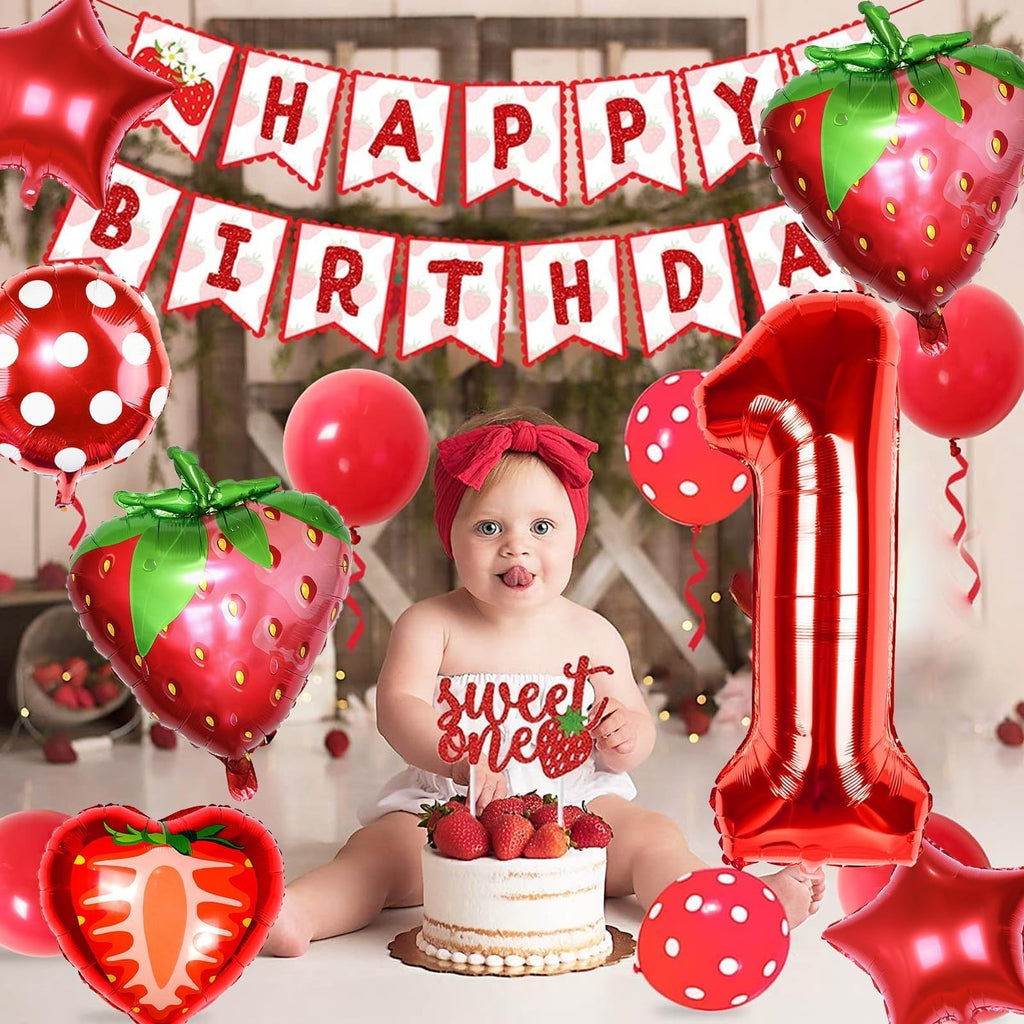 Sowide Berry First Birthday Party Supplies | Strawberry 1st Birthday Balloons Set