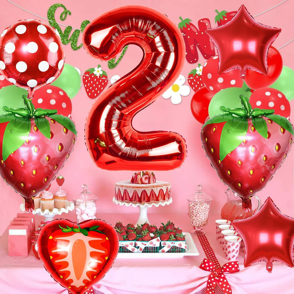 Sowide Berry 2nd Birthday Party Supplies – Strawberry Foil Balloons for Girls
