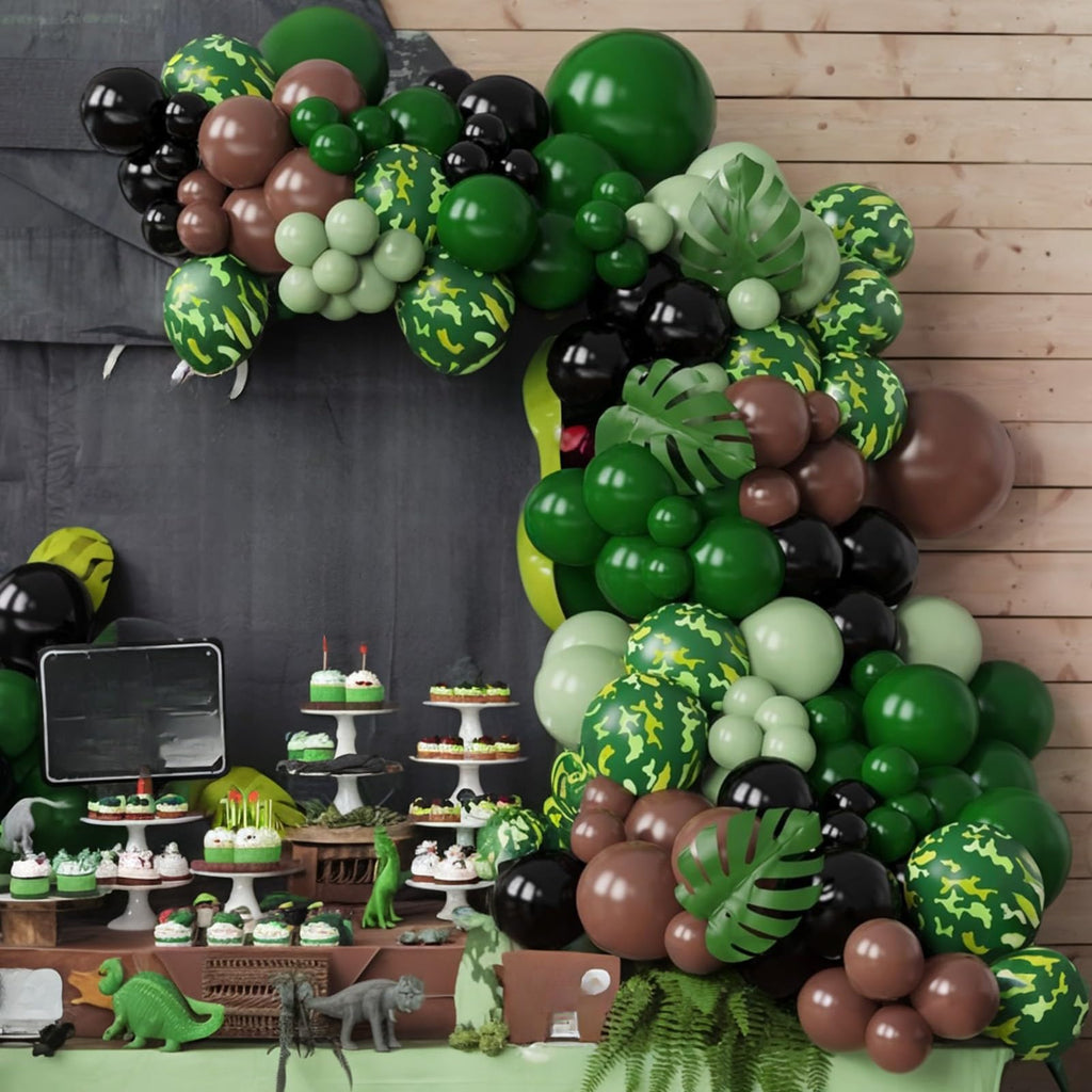 Sowide Camouflage Balloons – 50Pcs 12in Green, Brown, Black, Avocado & Camo for Dino Jungle Theme Parties