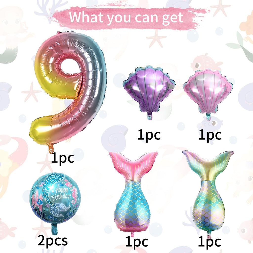 Sowide 9th Mermaid Birthday Decorations Kit – Sea Balloons & Tail Balloons