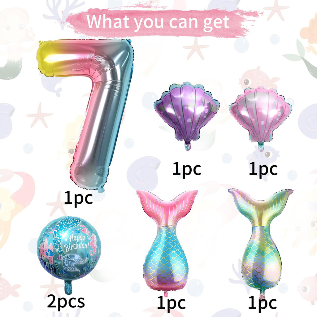 Sowide 7th Mermaid Birthday Decorations — Pink & Blue Balloons Kit for Girls