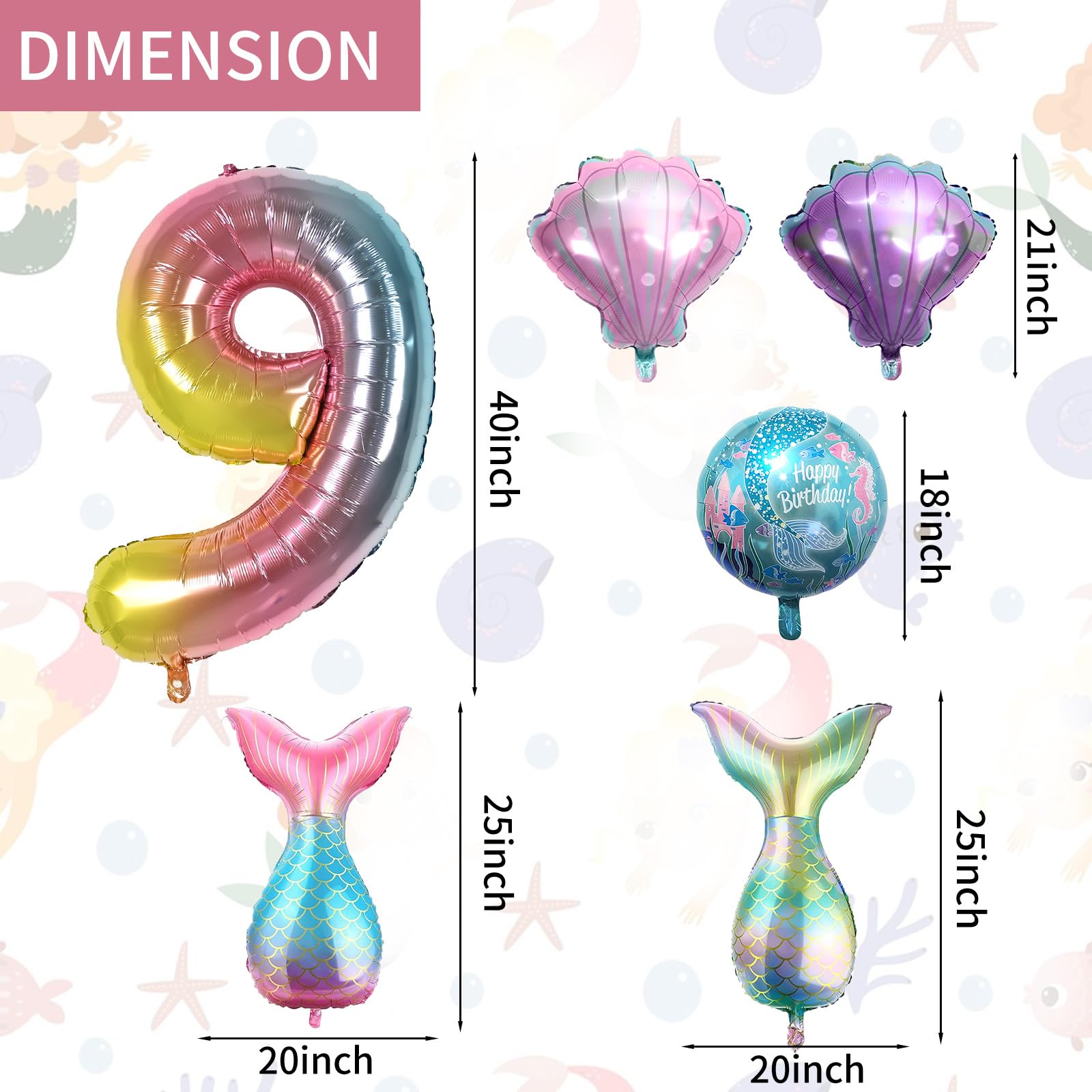 Sowide 9th Mermaid Birthday Decorations Kit – Sea Balloons & Tail Balloons