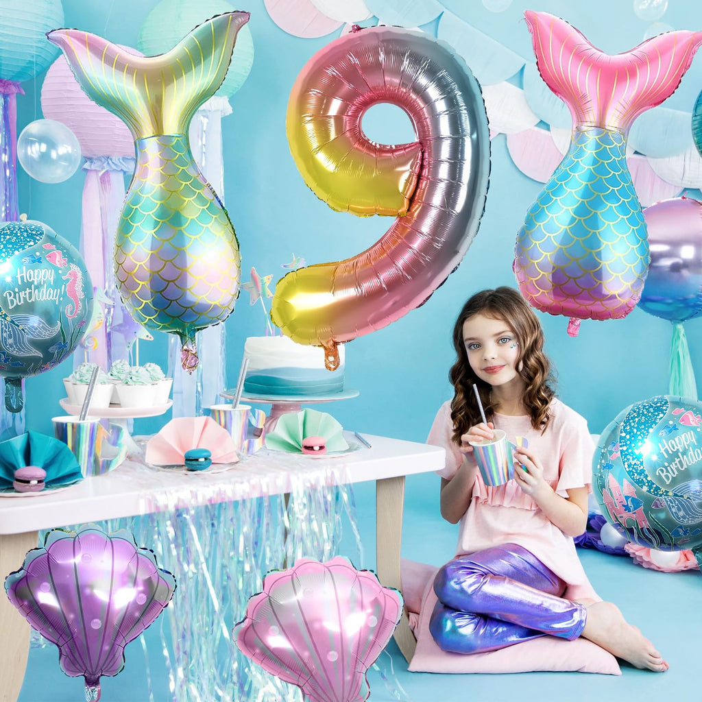 Sowide 9th Mermaid Birthday Decorations Kit – Sea Balloons & Tail Balloons