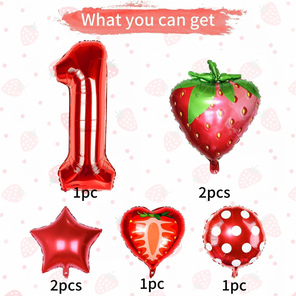 Sowide Berry First Birthday Party Supplies | Strawberry 1st Birthday Balloons Set