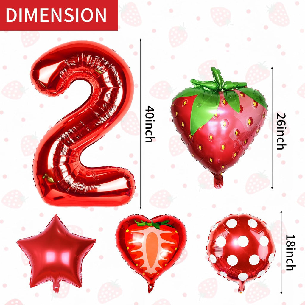 Sowide Berry 2nd Birthday Party Supplies – Strawberry Foil Balloons for Girls