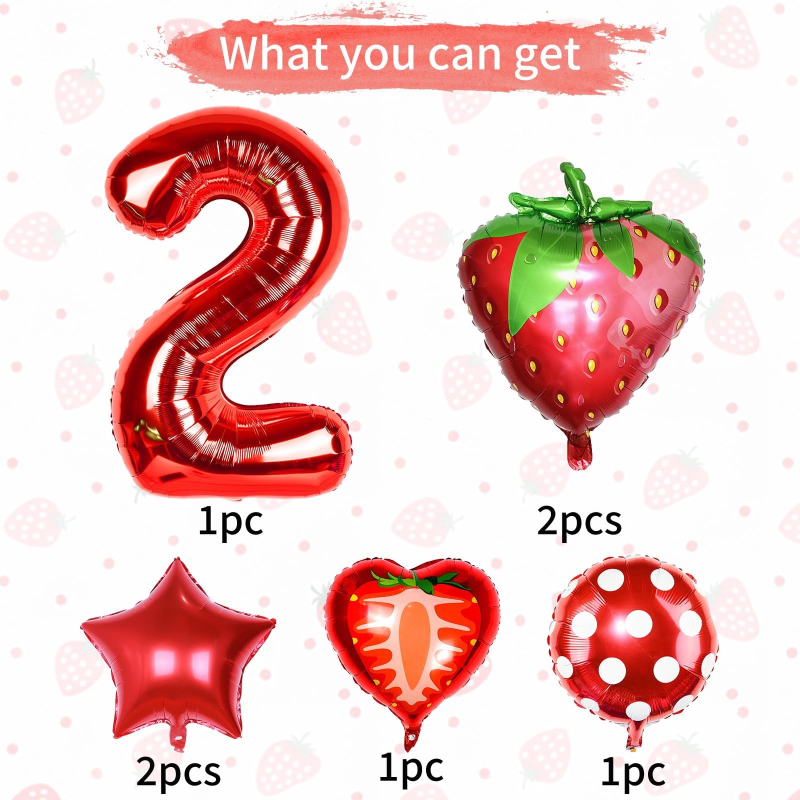 Sowide Berry 2nd Birthday Party Supplies – Strawberry Foil Balloons for Girls