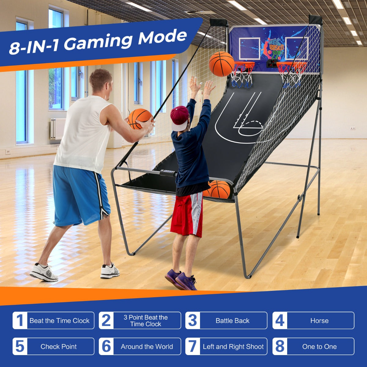 Foldable Basketball Arcade Game 2 Player Shooting Game-Grey