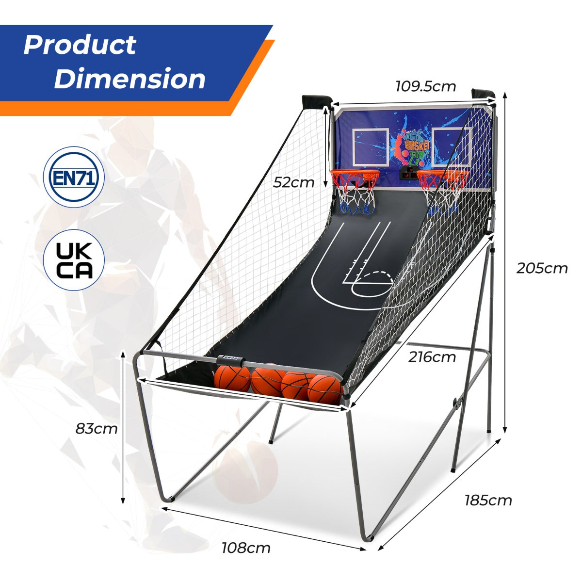 Foldable Basketball Arcade Game 2 Player Shooting Game-Grey