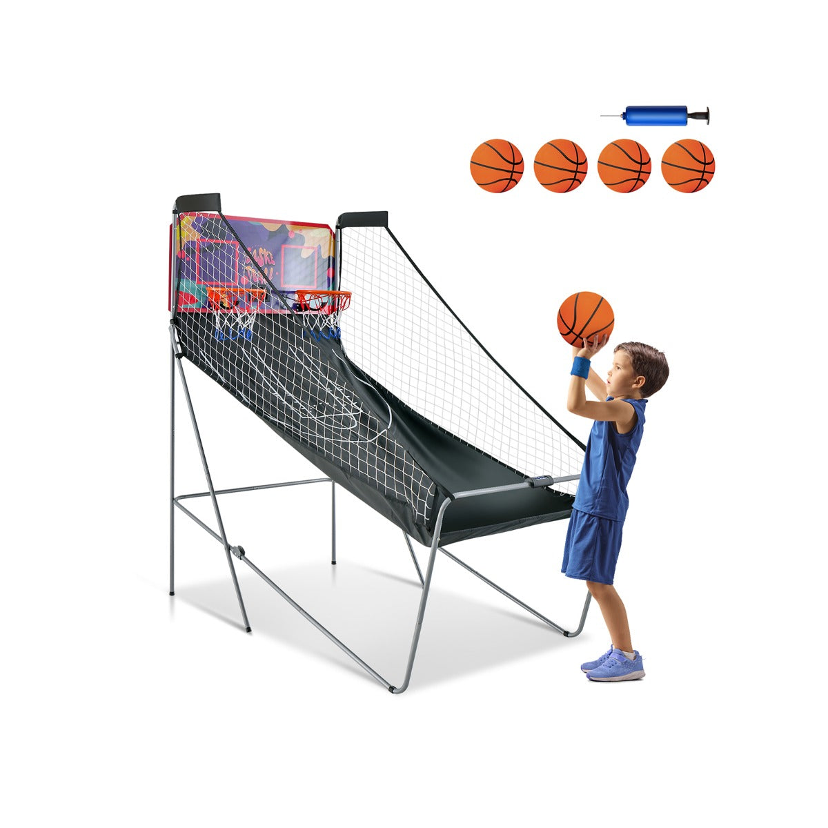 Foldable Basketball Arcade Game 2 Player Shooting Game-Grey
