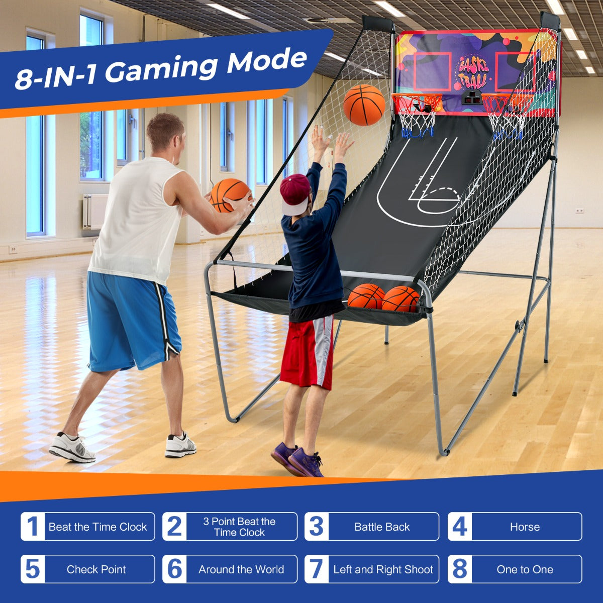Foldable Basketball Arcade Game 2 Player Shooting Game-Grey