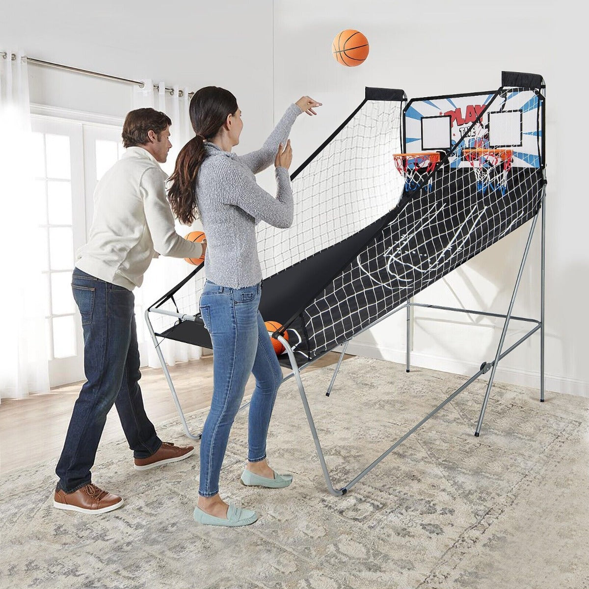 Foldable Basketball Arcade Game 2 Player Shooting Game-Grey