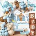 SPARKTUTU 140pcs Teddy Bear Baby Boy Shower Decorations — Balloon Arch Kit & We Can Bearly Wait Backdrop