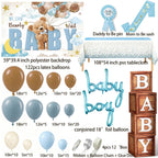 SPARKTUTU 140pcs Teddy Bear Baby Boy Shower Decorations — Balloon Arch Kit & We Can Bearly Wait Backdrop