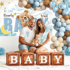 SPARKTUTU 140pcs Teddy Bear Baby Boy Shower Decorations — Balloon Arch Kit & We Can Bearly Wait Backdrop