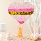 Sparkle and Bash Pull String Pinata – Pink & Gold Ombre Heart, 16x13x3 in