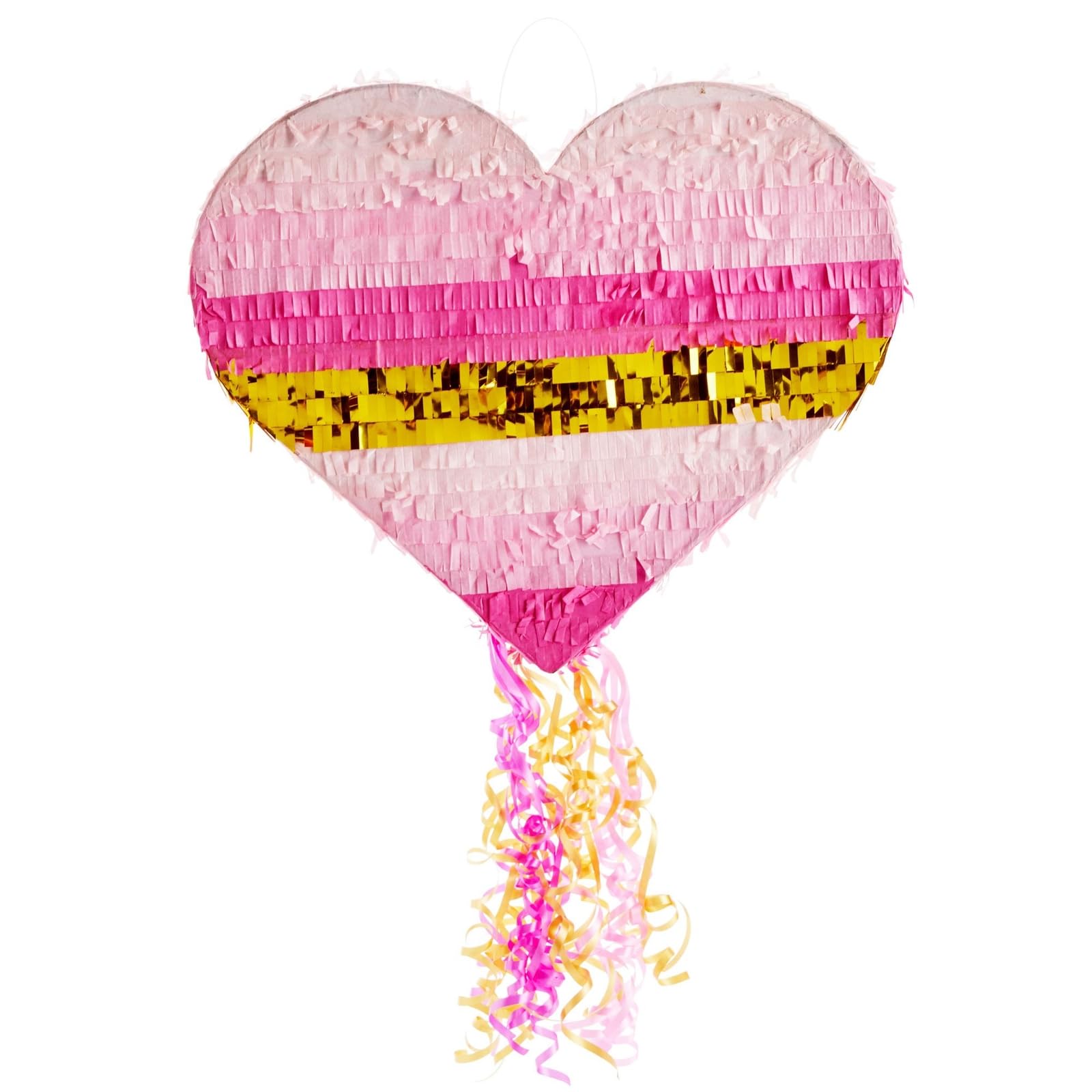 Sparkle and Bash Pull String Pinata – Pink & Gold Ombre Heart, 16x13x3 in