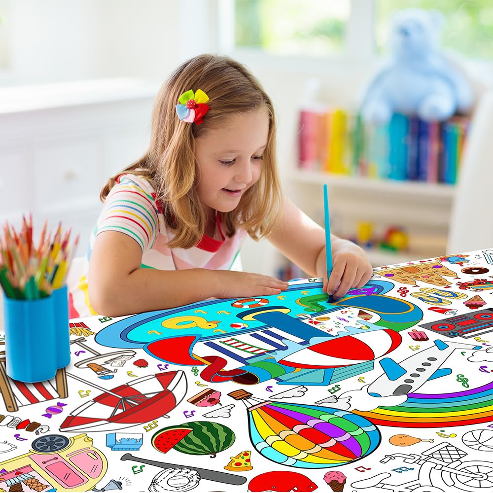 SPERINGEEN Summer Tablecloth Decorations – Coloring Games & Classroom Banner