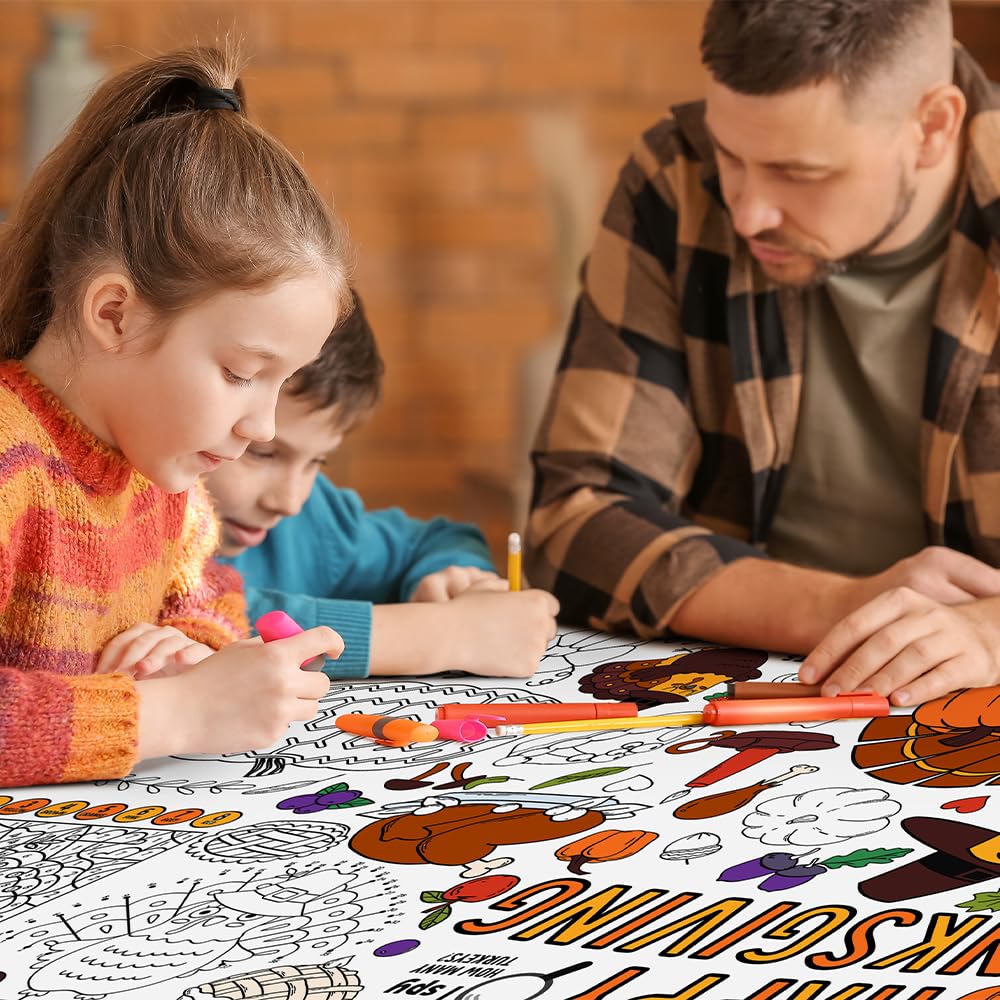 SPERINGEEN Thanksgiving Tablecloth Coloring Poster – Turkey Theme Kids Craft & Family Decor
