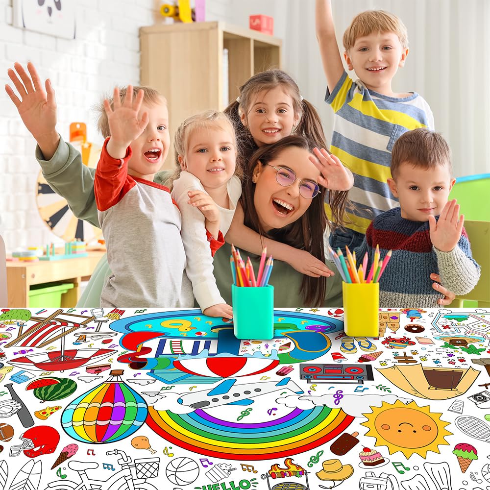 SPERINGEEN Summer Tablecloth Decorations – Coloring Games & Classroom Banner