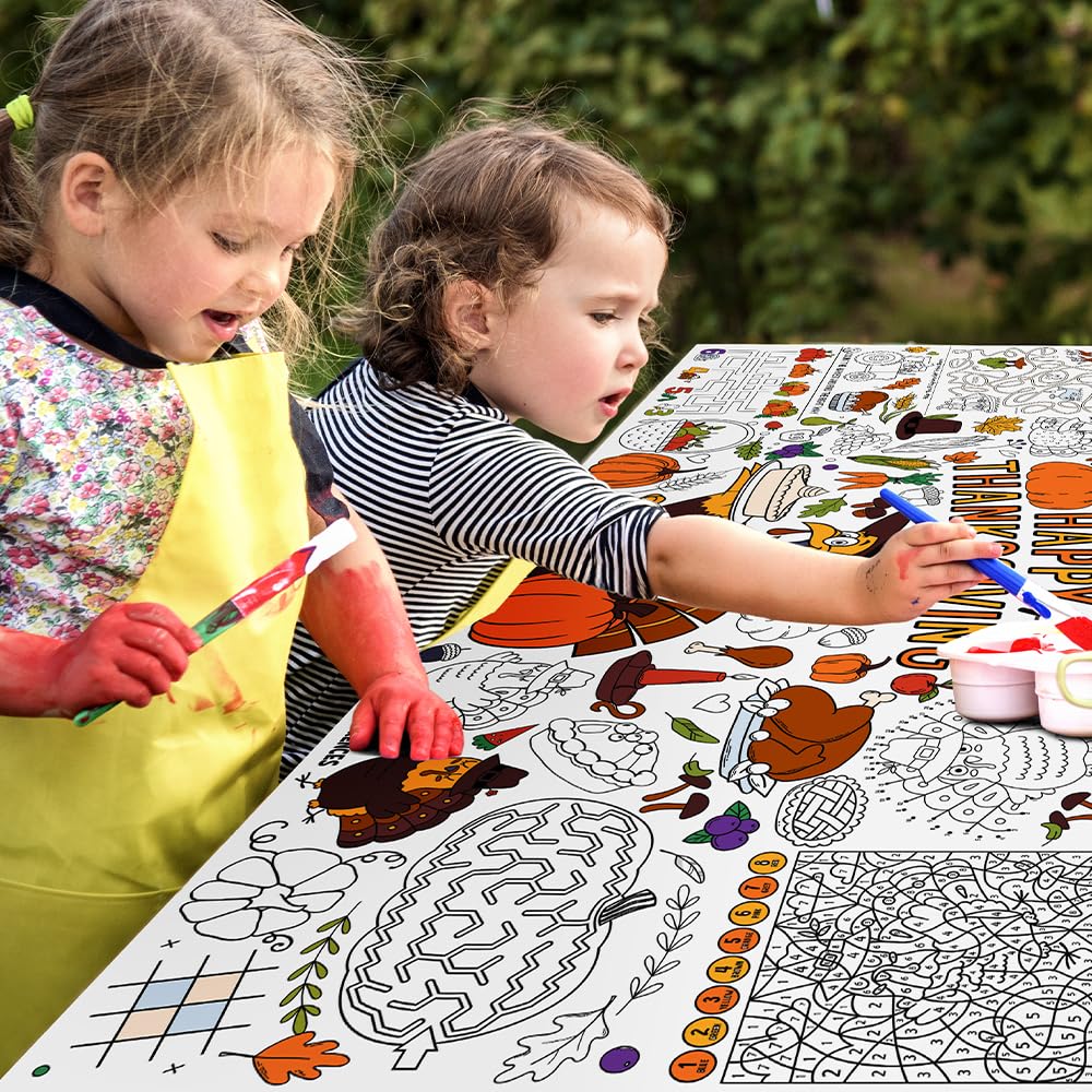SPERINGEEN Thanksgiving Tablecloth Coloring Poster – Turkey Theme Kids Craft & Family Decor