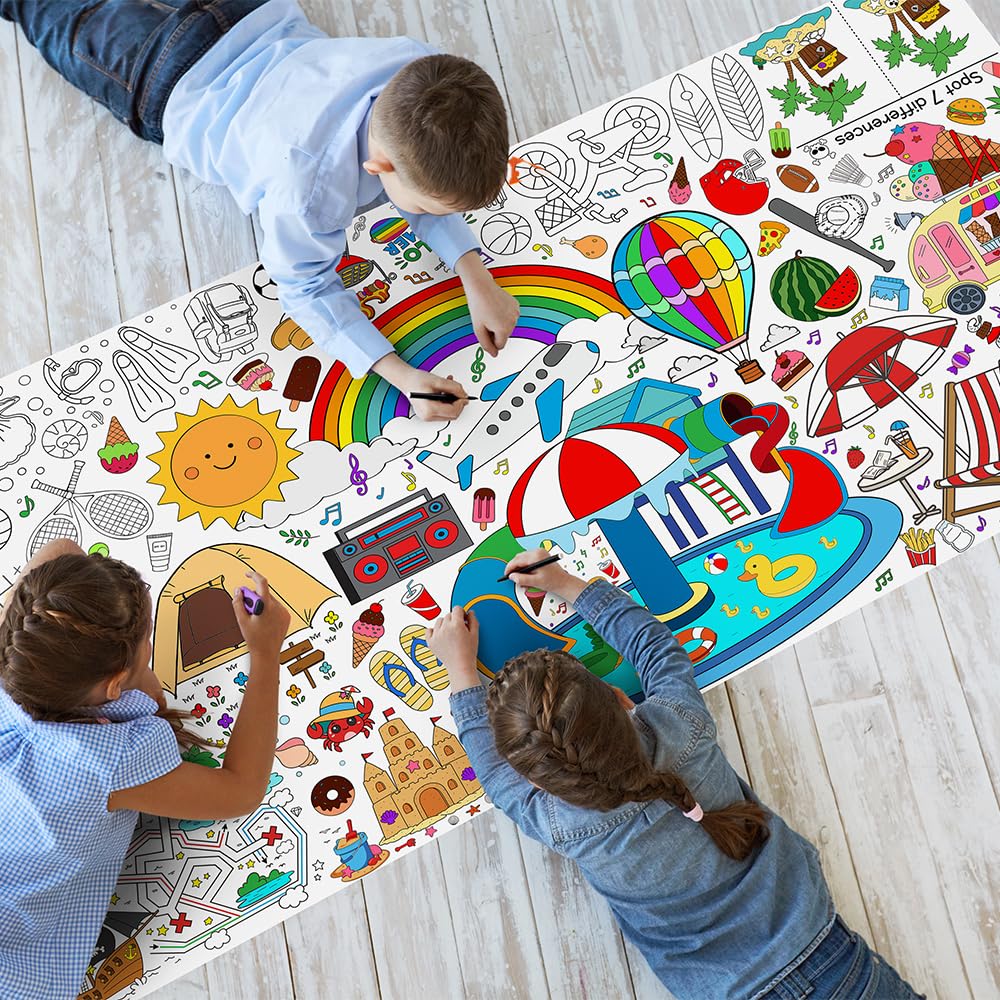 SPERINGEEN Summer Tablecloth Decorations – Coloring Games & Classroom Banner