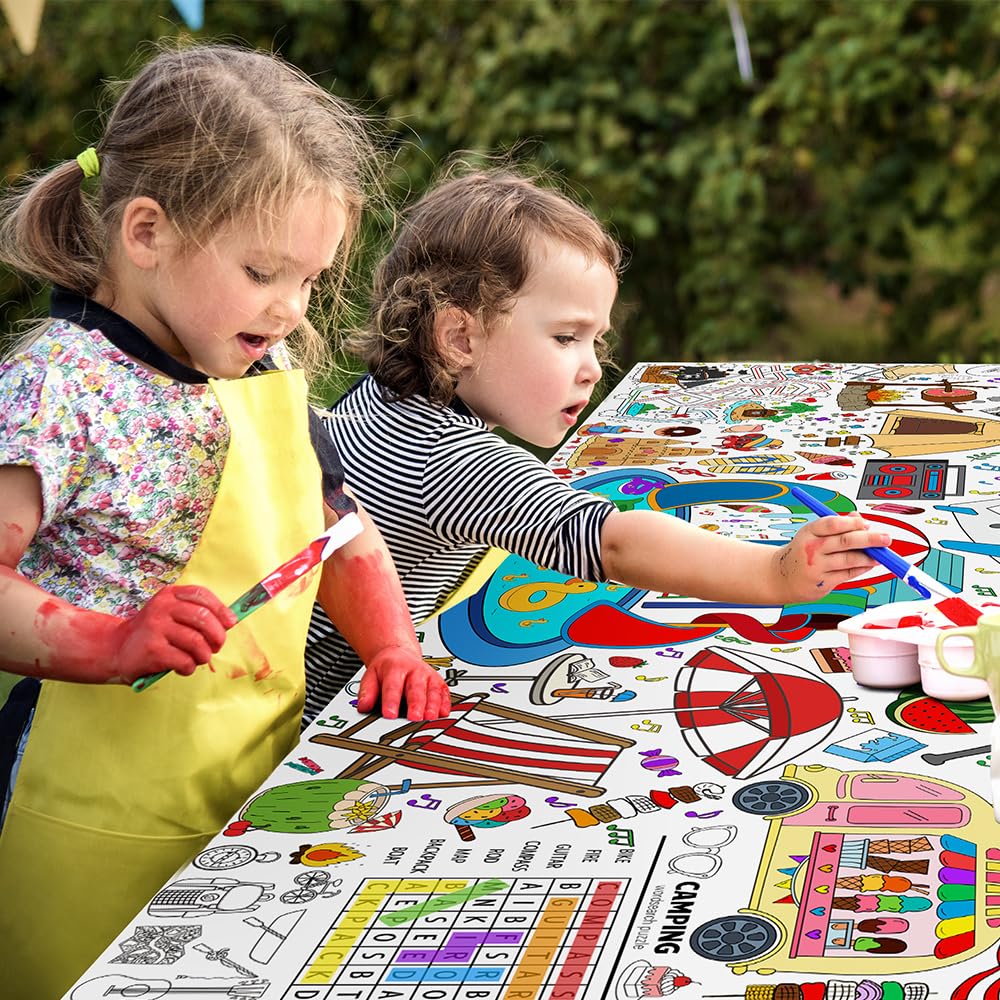 SPERINGEEN Summer Tablecloth Decorations – Coloring Games & Classroom Banner