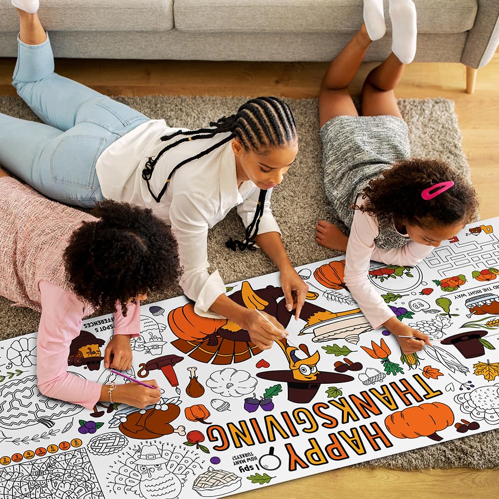 SPERINGEEN Thanksgiving Tablecloth Coloring Poster – Turkey Theme Kids Craft & Family Decor