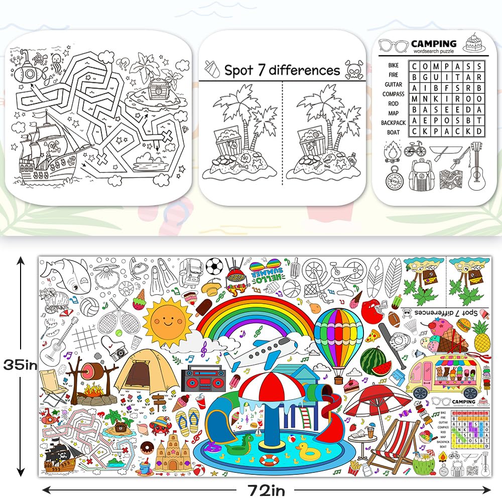 SPERINGEEN Summer Tablecloth Decorations – Coloring Games & Classroom Banner