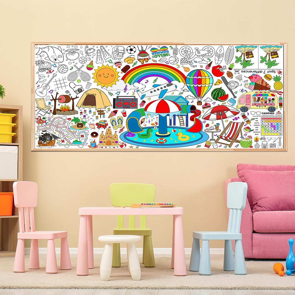 SPERINGEEN Summer Tablecloth Decorations – Coloring Games & Classroom Banner