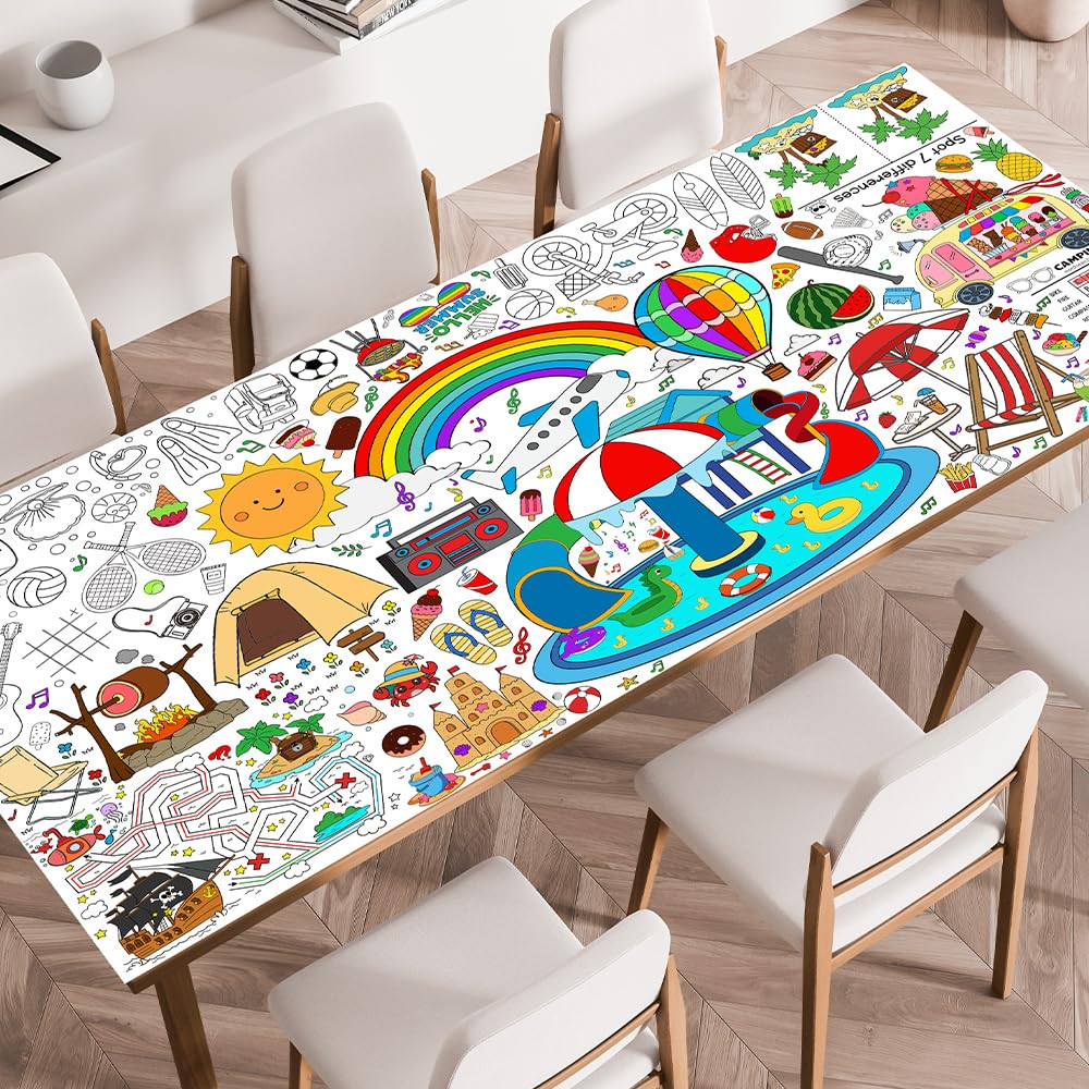 SPERINGEEN Summer Tablecloth Decorations – Coloring Games & Classroom Banner