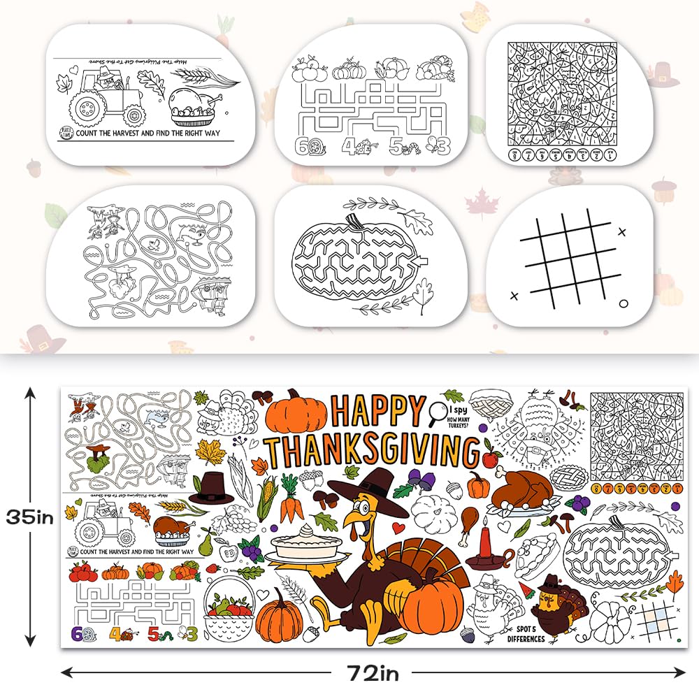 SPERINGEEN Thanksgiving Tablecloth Coloring Poster – Turkey Theme Kids Craft & Family Decor