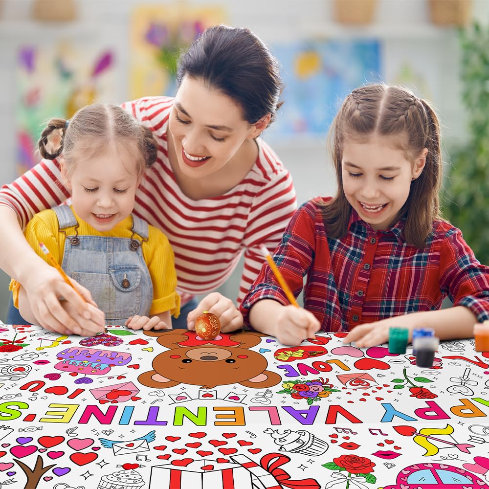 SPERINGEEN Valentines Tablecloth Decorations - Kids Coloring Crafts & Party Decor