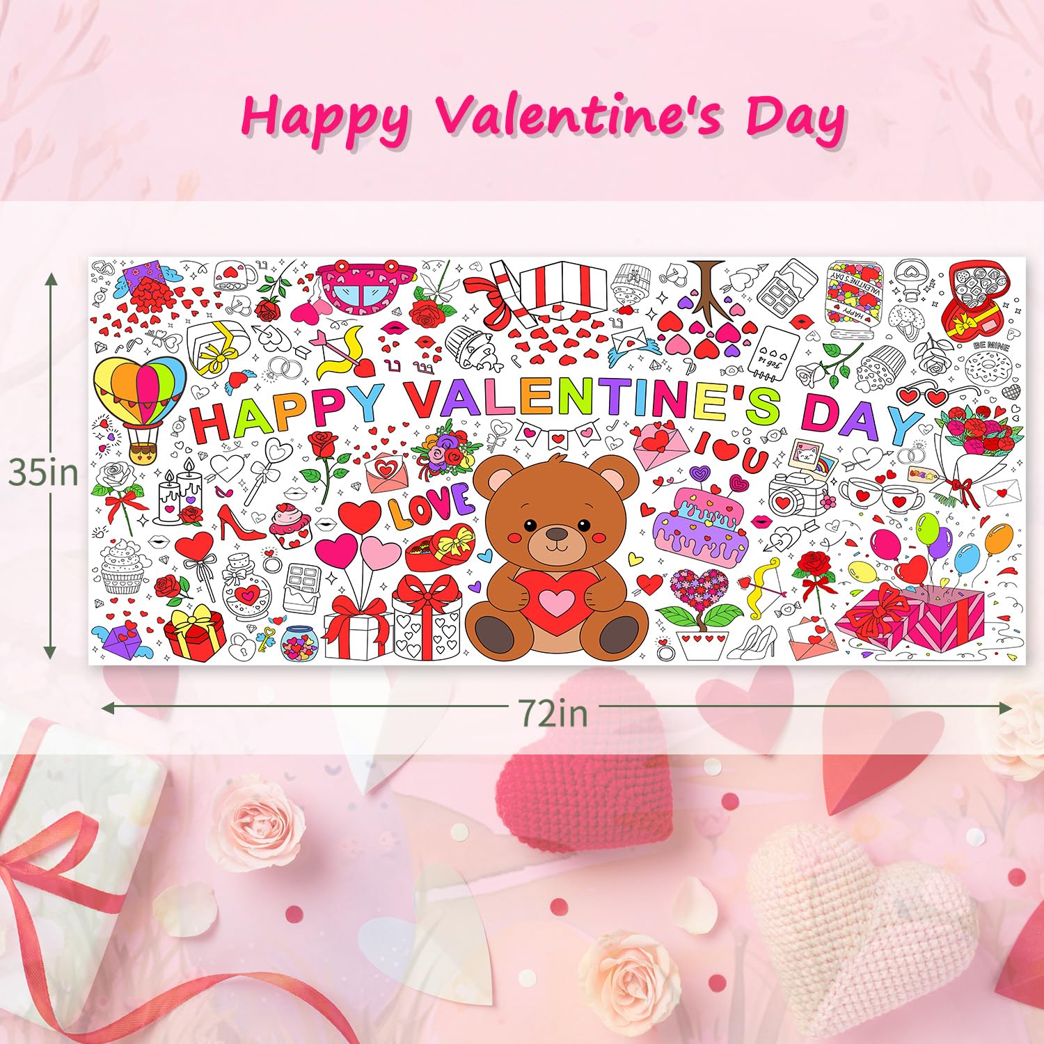 SPERINGEEN Valentines Tablecloth Decorations - Kids Coloring Crafts & Party Decor